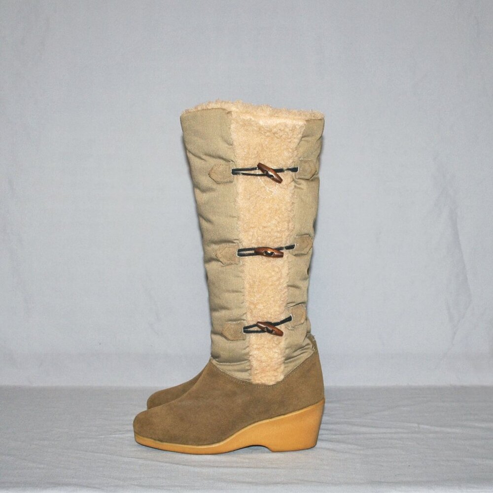 Vintage Tall Winter Boots Women's Size 6 Tan Brown Suede & Faux Sherpa JCPenny